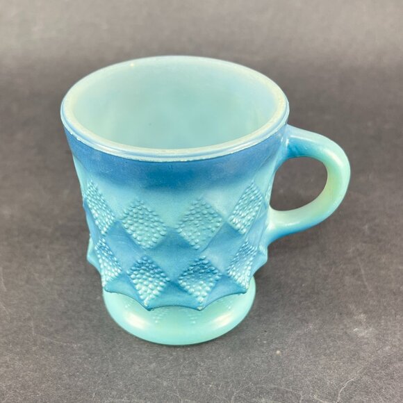 Vtg Anchor Hocking Fire King Kimberly Blue Glass Coffee Mug Diamond USA Retro - Picture 5 of 16